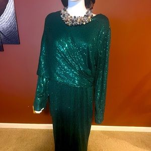 Green sequin gown necklace purchase separately